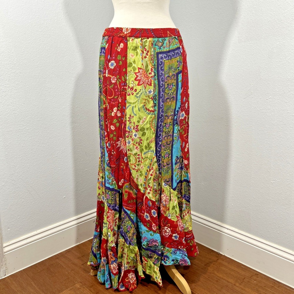 Carrie Allen Skirt Womens M Tiered Ruffle Psychedellic‎ Flowy Festival Boho